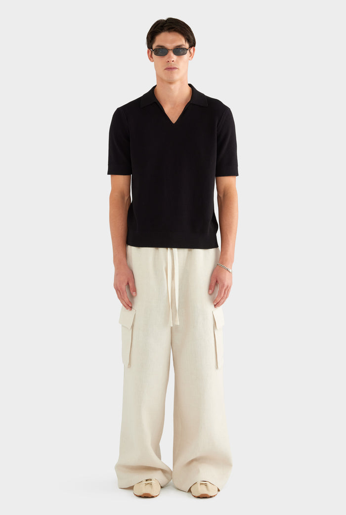 Lightweight Knit Polo - Black - XS