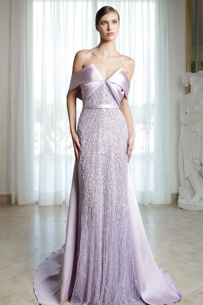 Lilac Modest Evening Dress with Satin Cape Overlay & Crystal Beaded SS624 Sheer Fairy