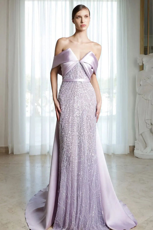 Lilac Modest Evening Dress with Satin Cape Overlay & Crystal Beaded SS624 Sheer Fairy