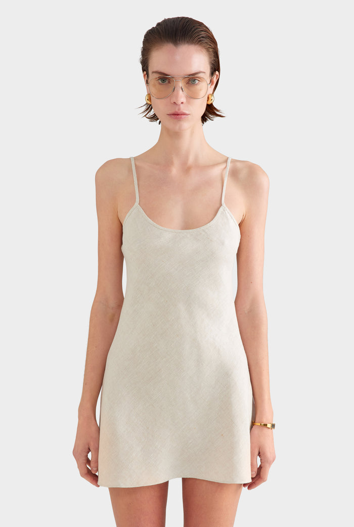 Linen Bias Mini Dress - Sand