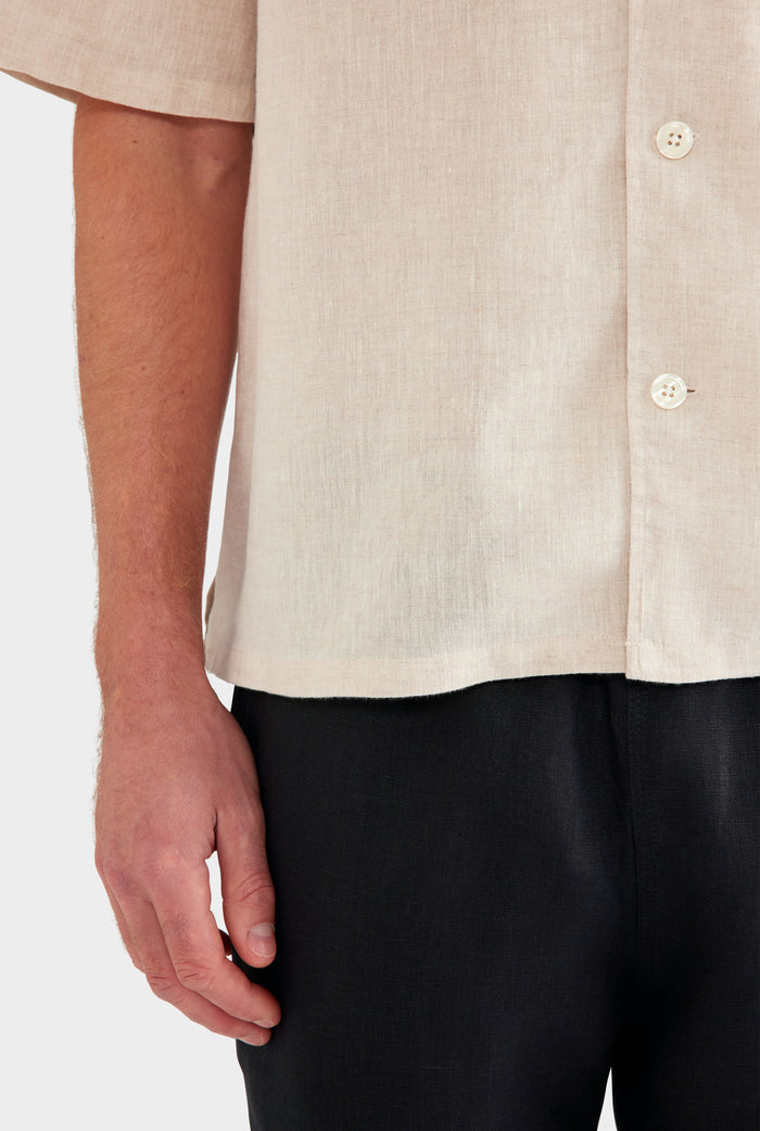 Linen Camp Collar Shirt - Sand