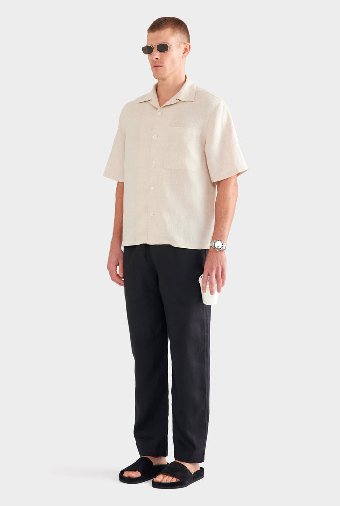 Linen Camp Collar Shirt - Sand