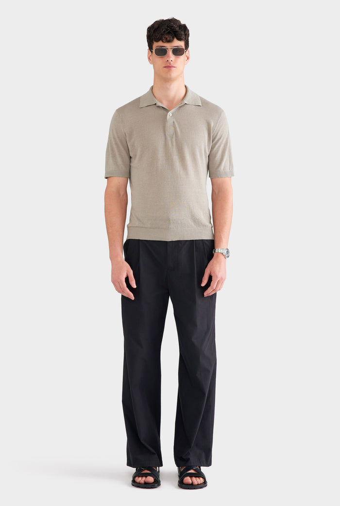 Linen Knit Polo - Stone