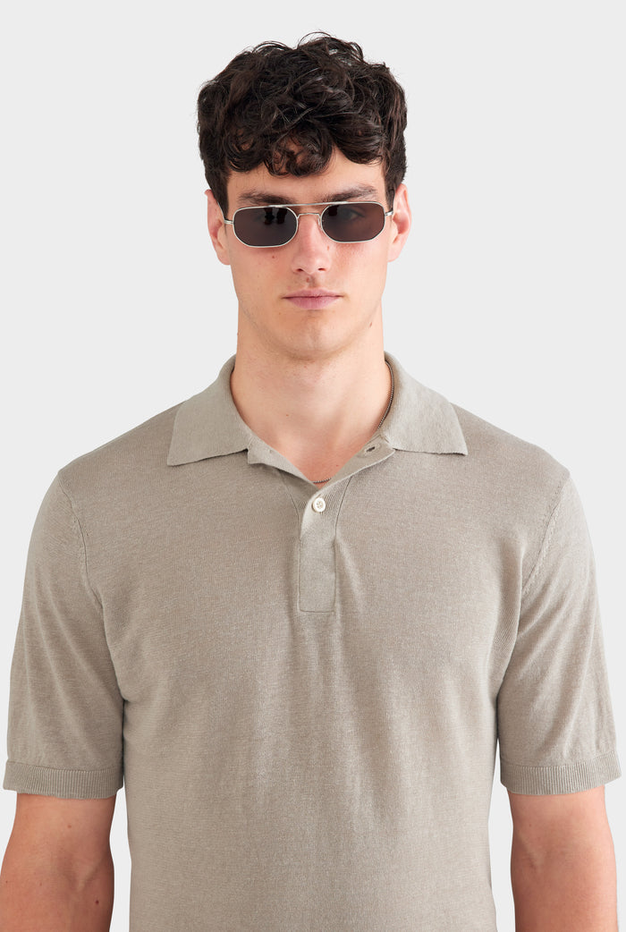 Linen Knit Polo - Stone