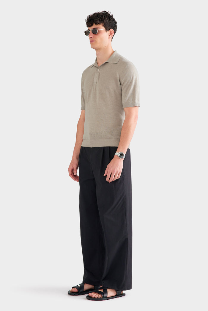 Linen Knit Polo - Stone