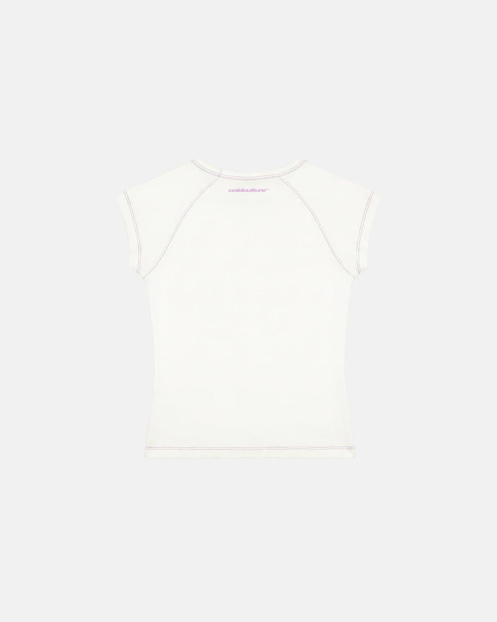 LITTLE BABY TEE WHITE - off-white graphic baby tee, back view - Cold Culture
