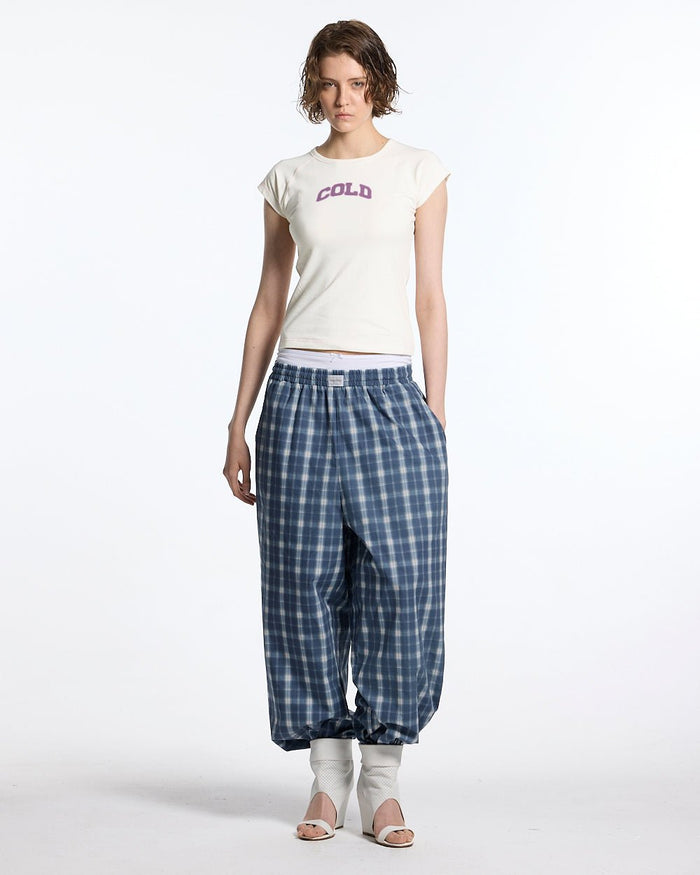 LITTLE BABY TEE WHITE - off-white graphic baby tee, front view on female model - Cold Culture