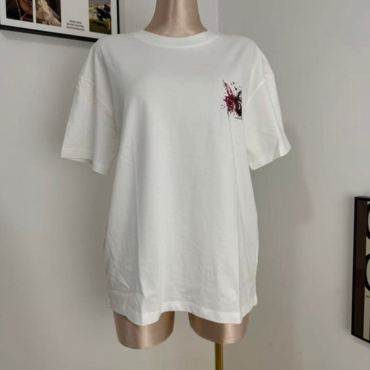 Loose-Fit Short-Sleeve Top with Butterfly Print