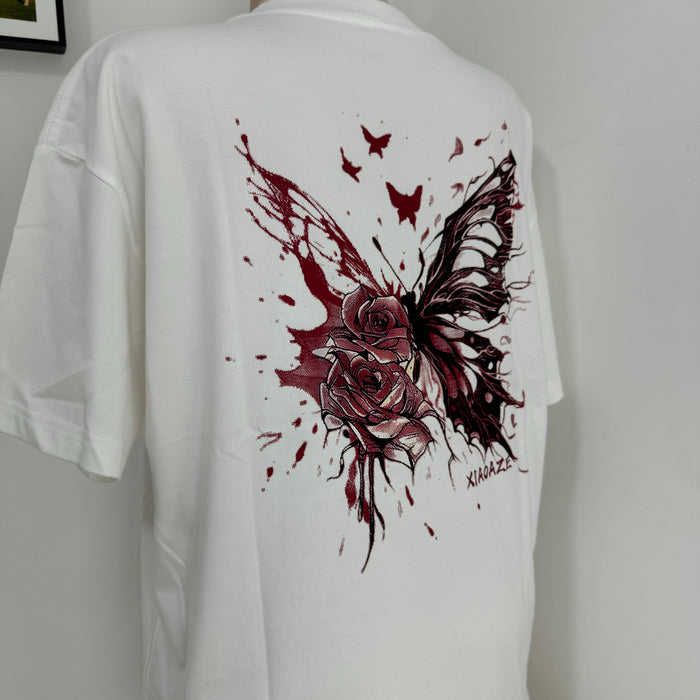Loose-Fit Short-Sleeve Top with Butterfly Print