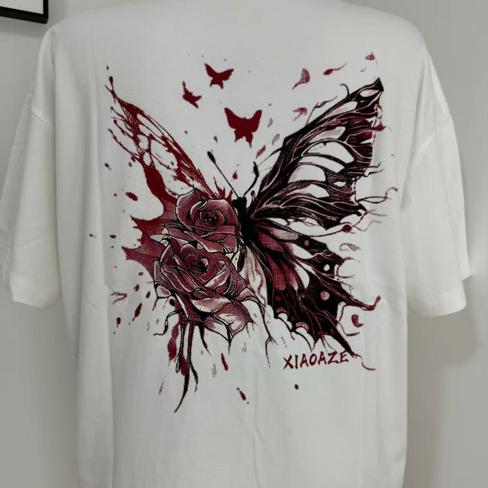 Loose-Fit Short-Sleeve Top with Butterfly Print