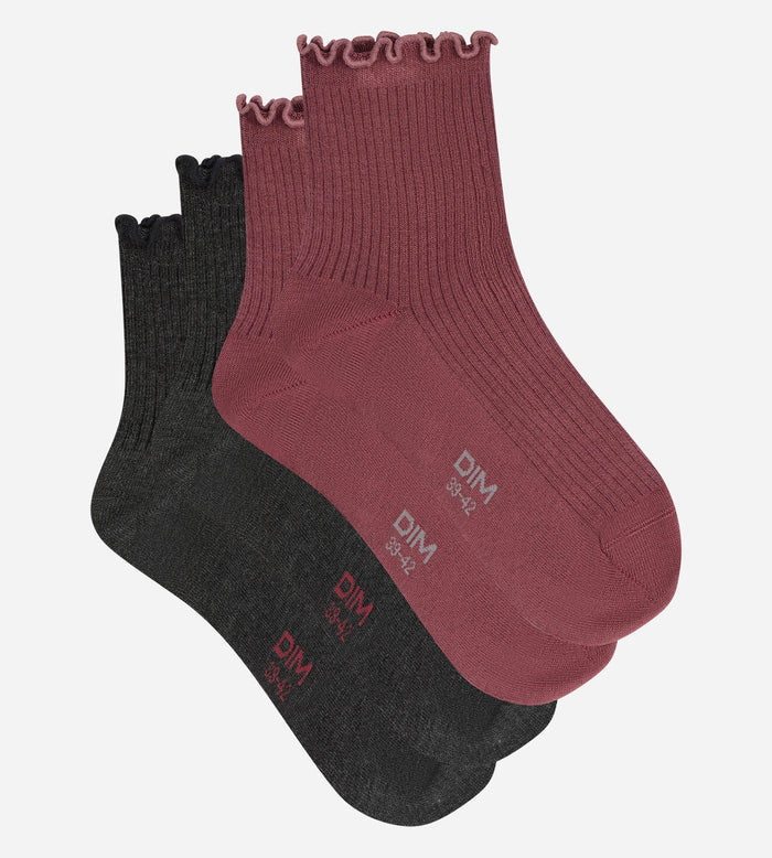 Lot de 2 socquettes gris anthracite, bordeaux Modal