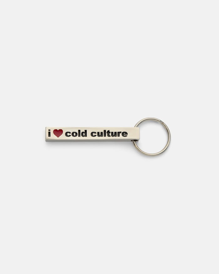 LOVERS KEYCHAIN - silver bar keychain, front view - Cold Culture