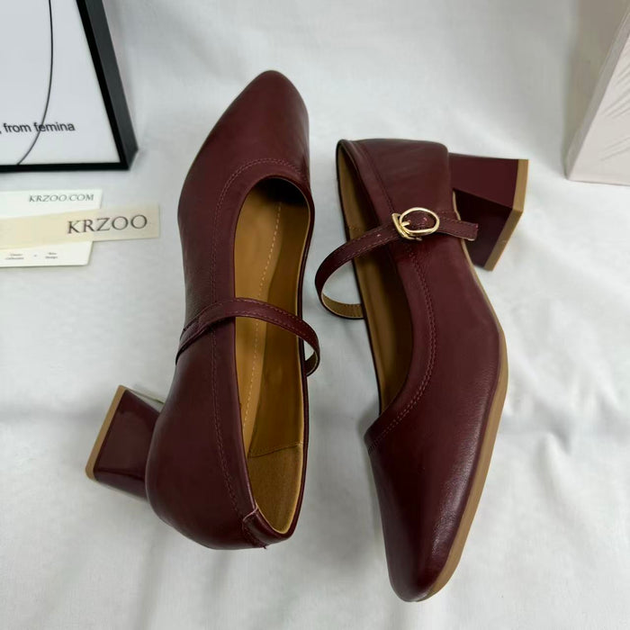 Low-Heel Square-Toe Low-Cut Flats