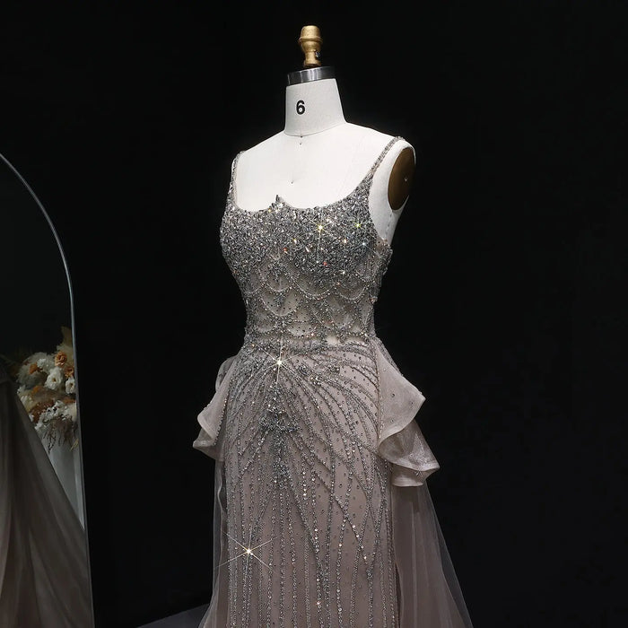 Luxury Beaded  Pink Tulle Formal Evening Dresses for Women SS026 Sheer Fairy