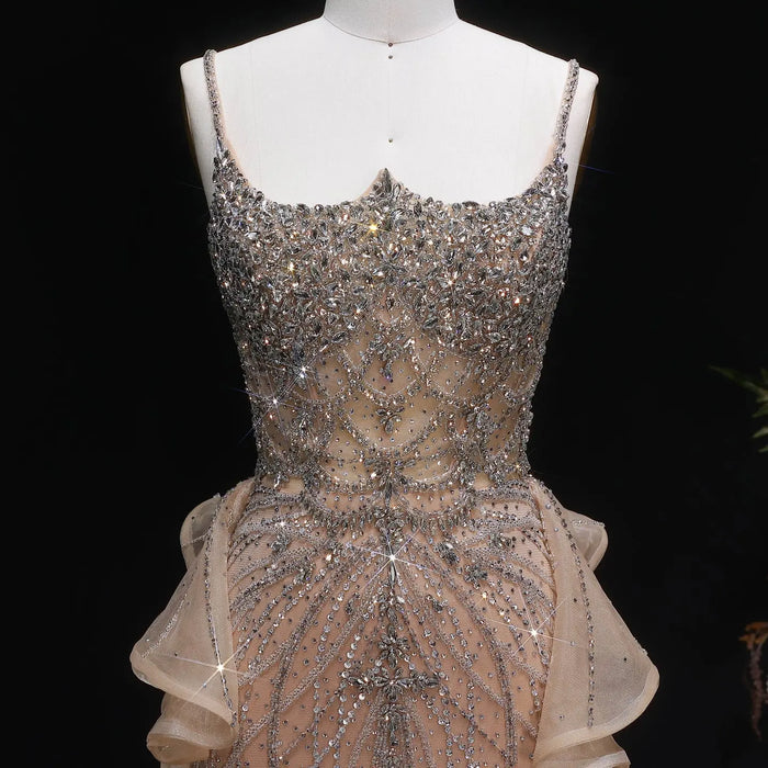 Luxury Beaded  Pink Tulle Formal Evening Dresses for Women SS026 Sheer Fairy