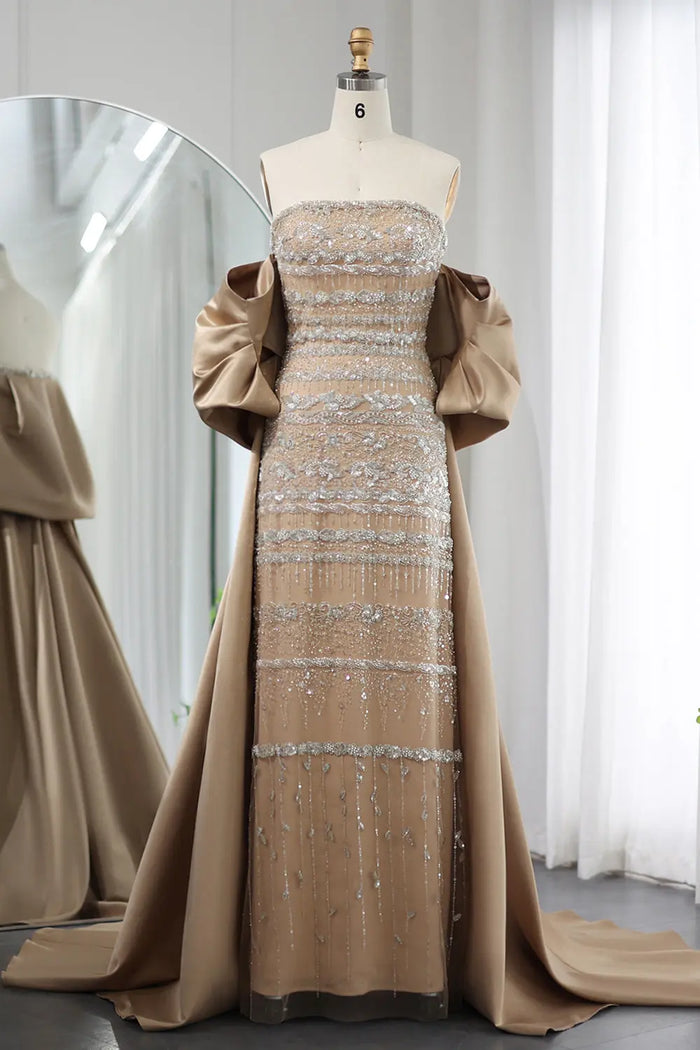 Luxury Beaded Off The Shoulder Sparkly Champagne Evening Dress SS238 Sheer Fairy