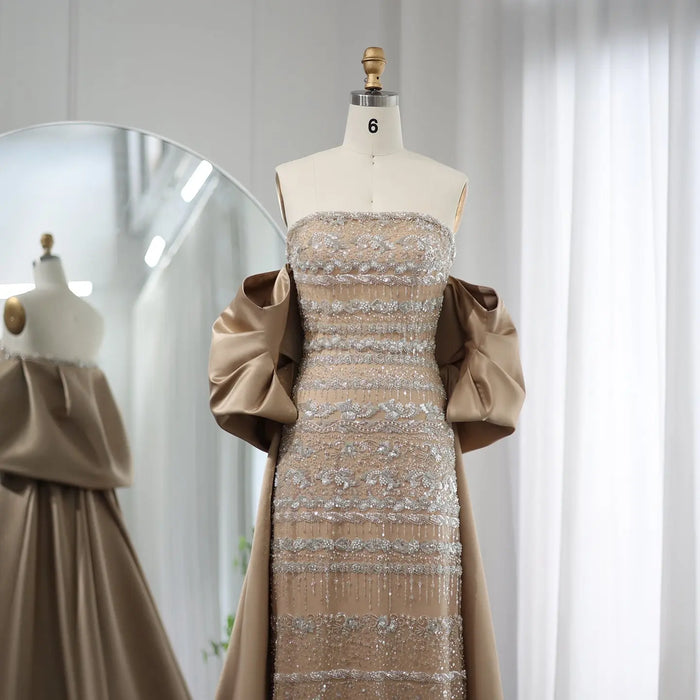 Luxury Beaded Off The Shoulder Sparkly Champagne Evening Dress SS238 Sheer Fairy