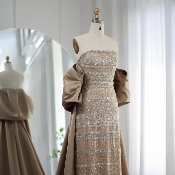 Luxury Beaded Off The Shoulder Sparkly Champagne Evening Dress SS238 Sheer Fairy