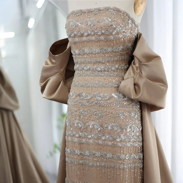 Luxury Beaded Off The Shoulder Sparkly Champagne Evening Dress SS238 Sheer Fairy