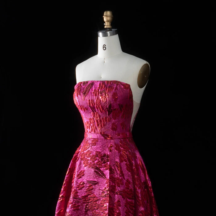 Luxury Fuchsia Metallic Leaf Pattern Strapless A-Line Prom Dress SH180 Sheer Fairy