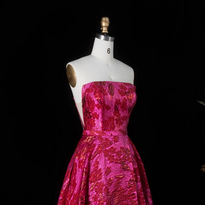 Luxury Fuchsia Metallic Leaf Pattern Strapless A-Line Prom Dress SH180 Sheer Fairy