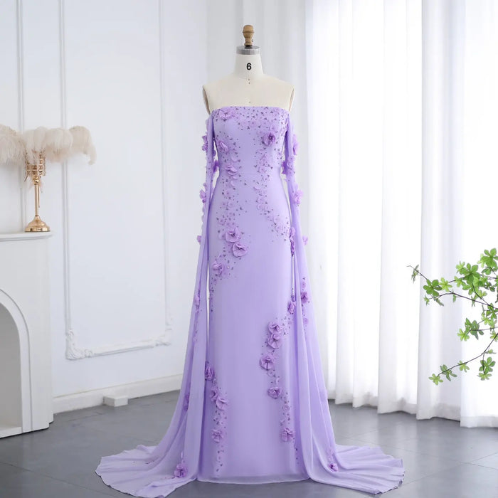 Luxury Lilac Off-the-Shoulder Mermaid Evening Dress with 3D Floral Applique SS450 Sheer Fairy