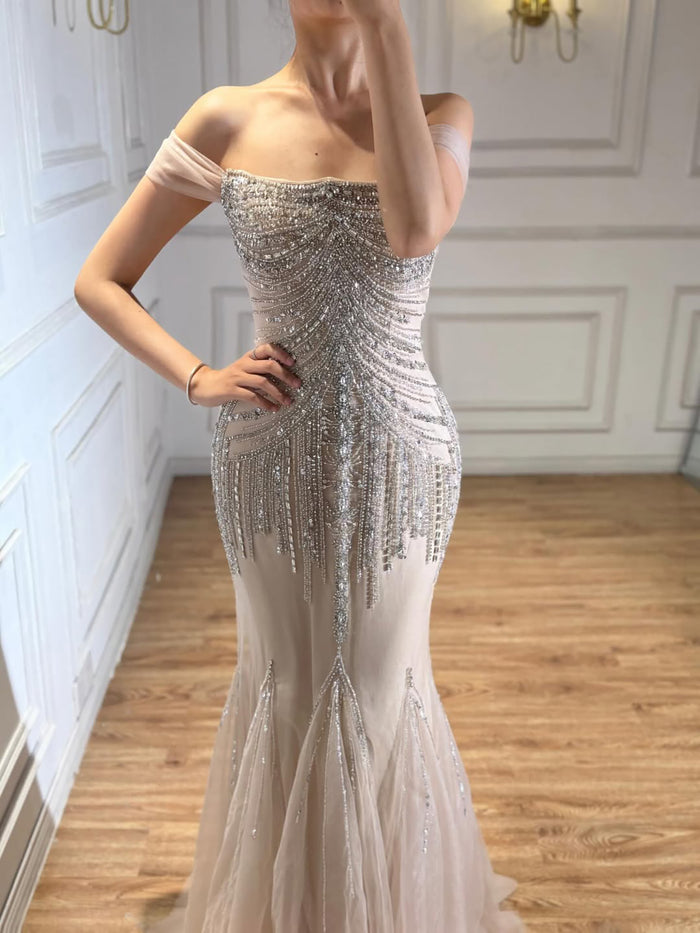 Luxury Nude Beaded Mermaid Evening Dress 2026 LA73214