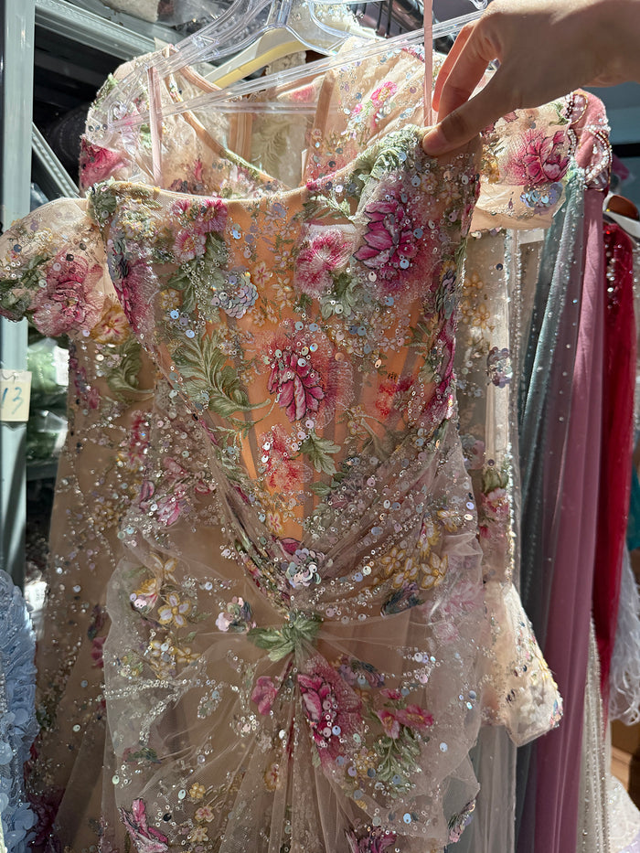 Luxury Nude Pink Floral Beaded Mermaid Dress LA72905C SERENE HILL