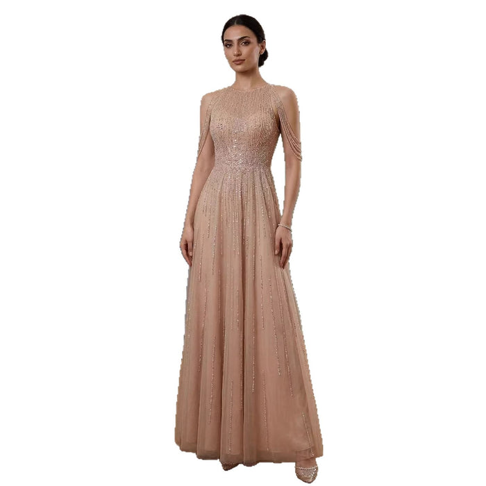 Luxury Pink Beaded Tassel A-Line Evening Dress LA70266
