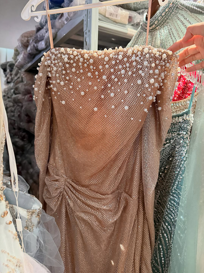 Luxury Rose Gold Strapless Peplum Lace Up Shimmering Mermaid Dress LA73725 SERENE HILL