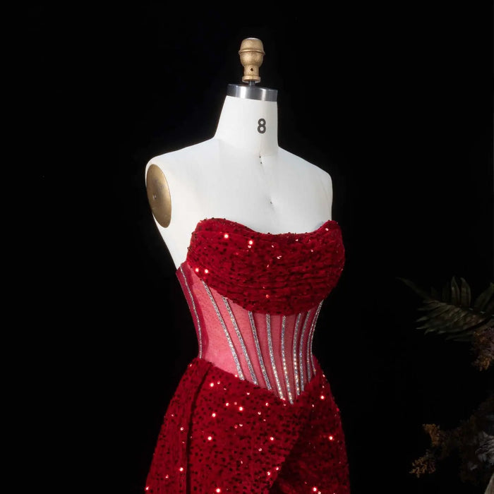 Luxury Wine Red Sheer Corset Prom Dress with High Slit SH190 Sheer Fairy