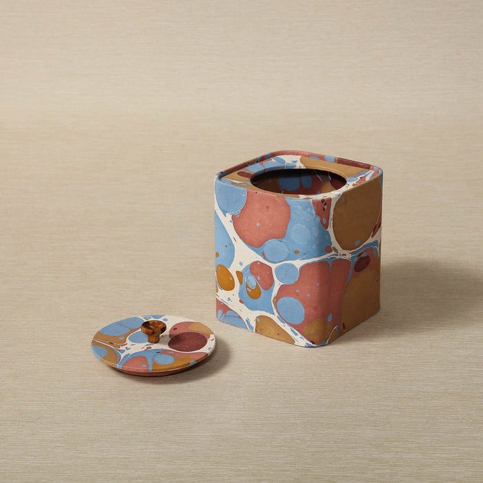 Marbled paper lidded tin
