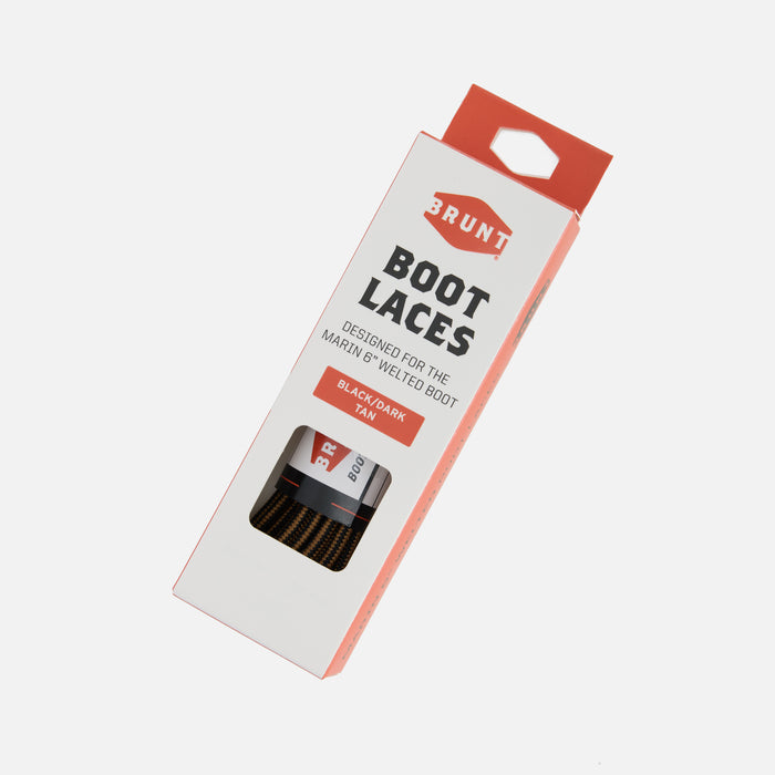 BRUNT marin welted 6 inch replacement laces in packaging in black/dark tan