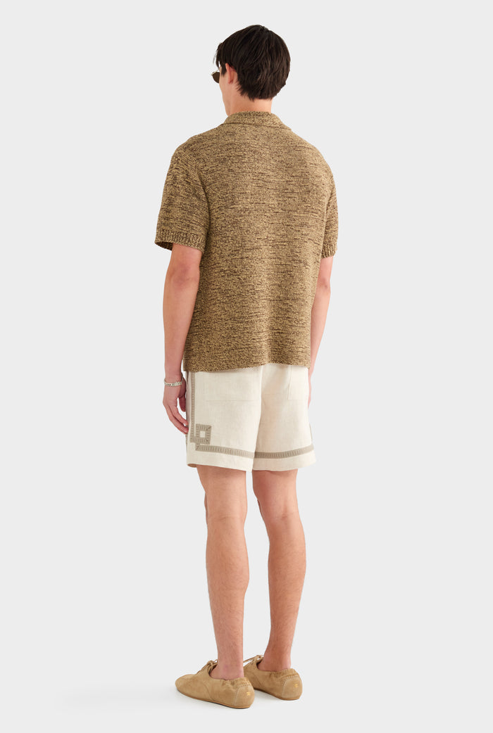 Marled Cotton Linen Polo - Brown/Wheat - XS