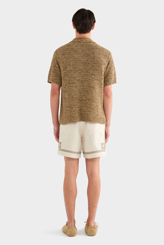 Marled Cotton Linen Polo - Brown/Wheat - XS