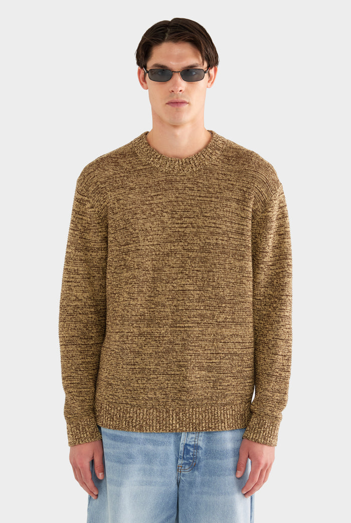 Marled Cotton Linen Sweater - Brown/Wheat - XS