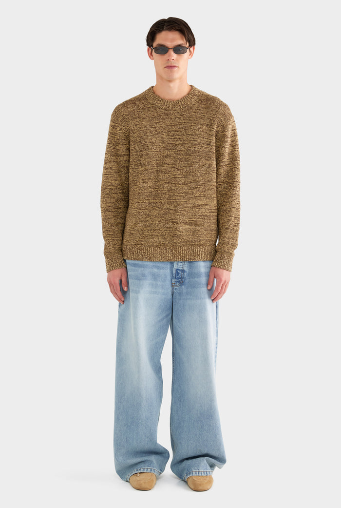 Marled Cotton Linen Sweater - Brown/Wheat - XS