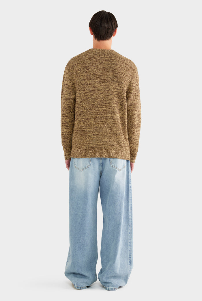 Marled Cotton Linen Sweater - Brown/Wheat - XS