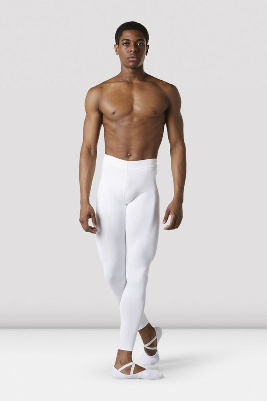 White Bloch Mens Full Length Dance Tight on male model in classical position with arms by side