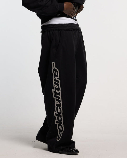 MIDNIGHT SET SWEATPANT BLACK - black logo print sweatpants, side view - Cold Culture #man
