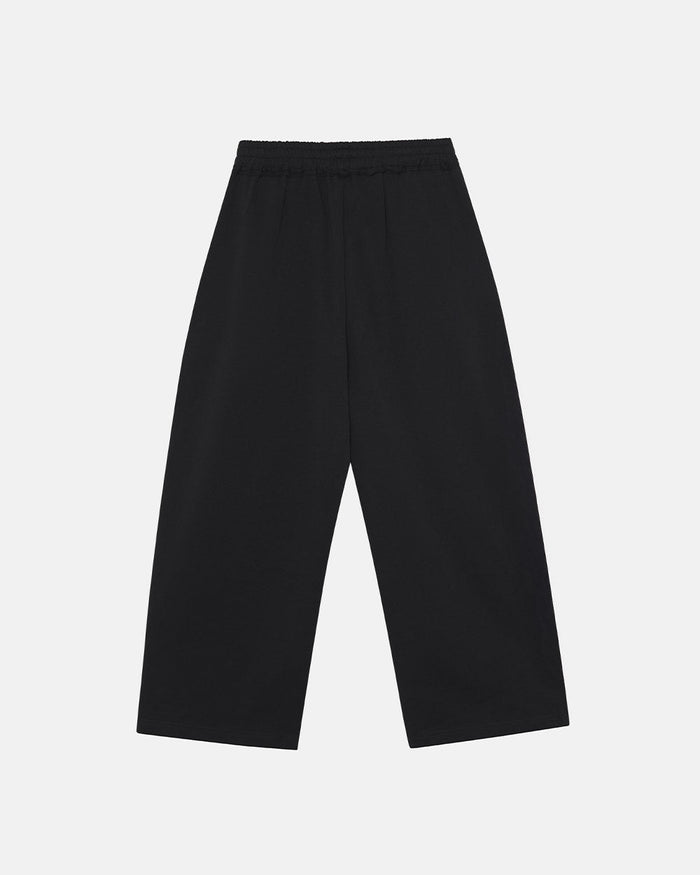 MIDNIGHT SET SWEATPANT BLACK - black logo print sweatpants, back view - Cold Culture