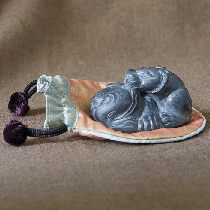 Ming "Enlightening" Lion in grey- blue stone
