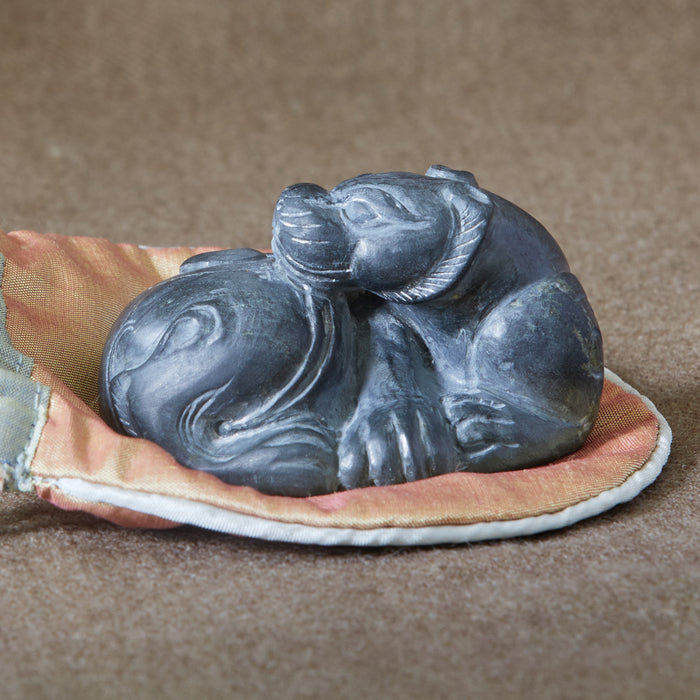 Ming "Enlightening" Lion in grey- blue stone