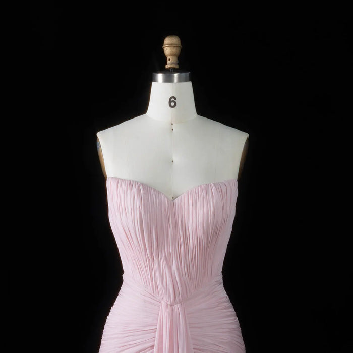 Minimalist Blush Pink Pleated Chiffon Strapless Evening Dress SF057 Sheer Fairy