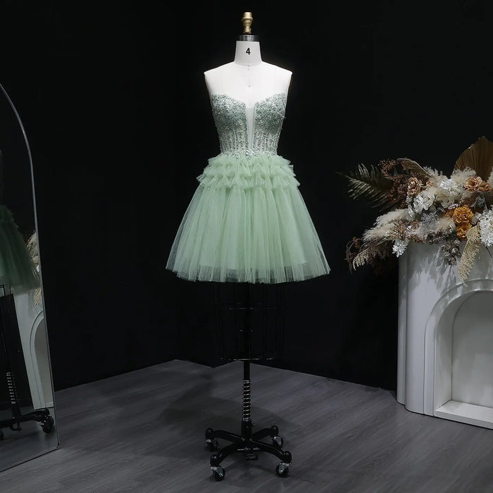 Mint Green Short Homecoming Dress Ball Gown Tulle Tiered Homecoming Dress RM137 Sheer Fairy