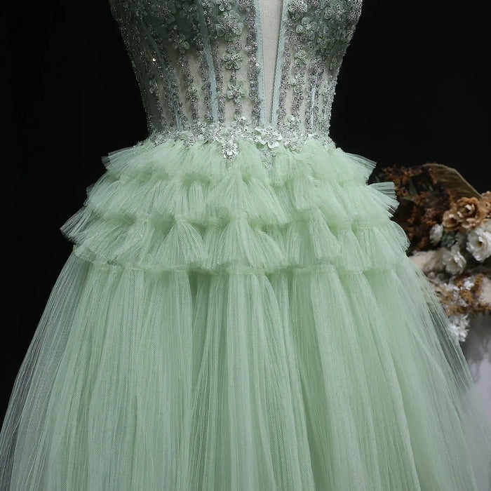Mint Green Short Homecoming Dress Ball Gown Tulle Tiered Homecoming Dress RM137 Sheer Fairy