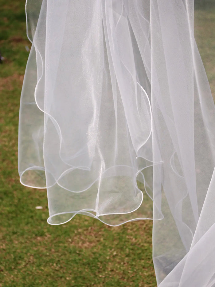 Voluminous Ruffled Border Bridal Veil Multi Layer Soft Tulle Cathedral Length 86.61 Inches Statement Wedding Veil BV005（副本） SHEER FAIRY