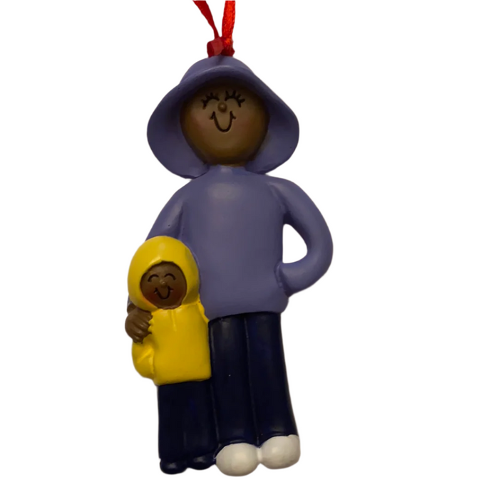 Mom & Child, dark skin-Personalized Christmas Ornament