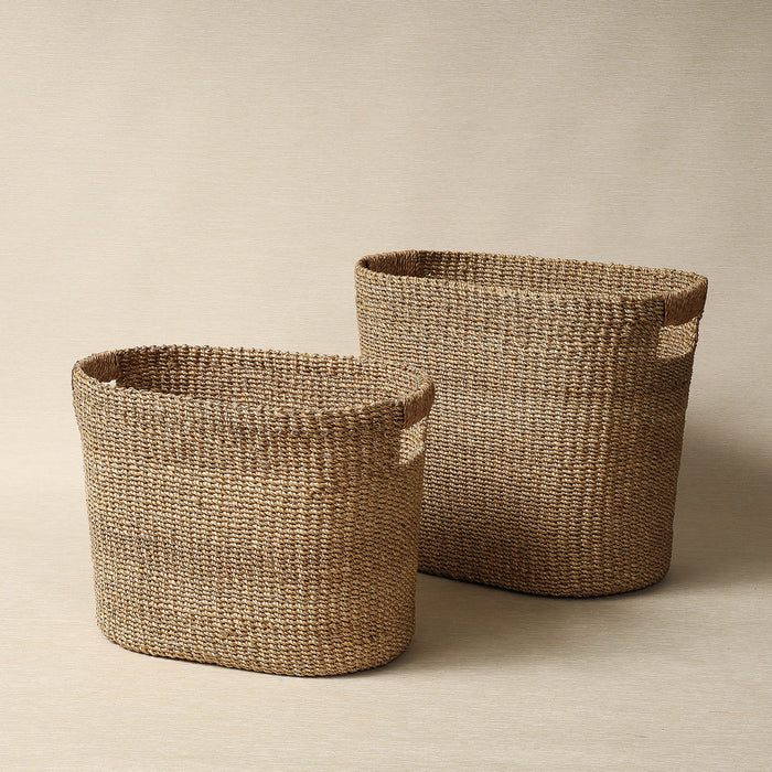 Natural oval abaca wicker hamper