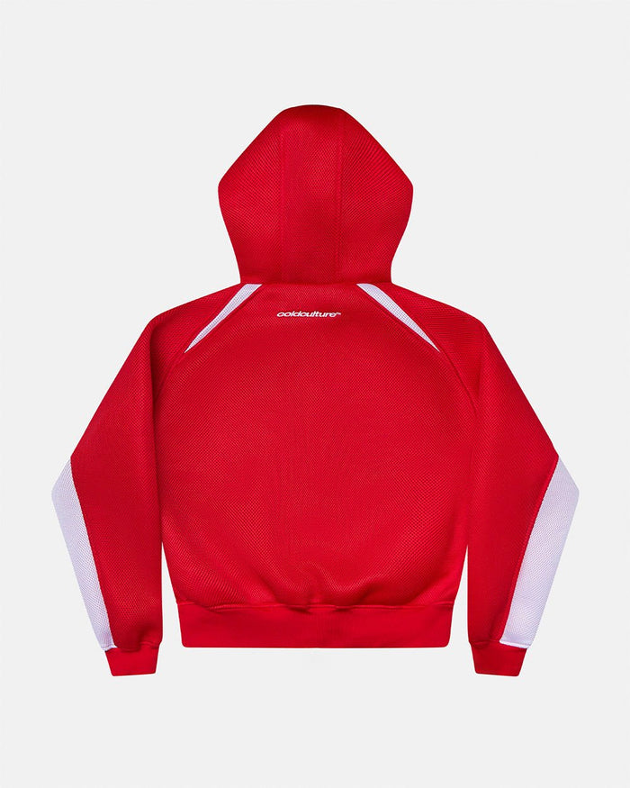 NEO ZIP JACKET WHITE & RED - red and white zip jacket, back view - Cold Culture